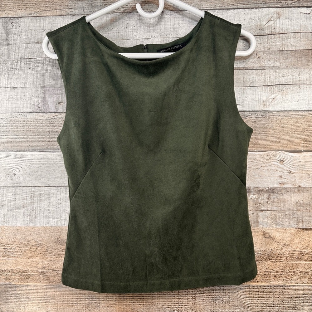 Banana Republic Dark Green Faux Suede Tank Top Sleeveless Back Zip Womens XS